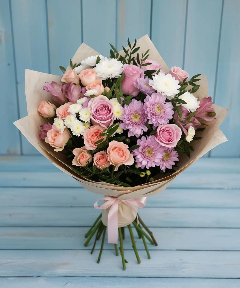 Букет цветов из: Хризантемы, Розы и Альстромерии в Кузнецке