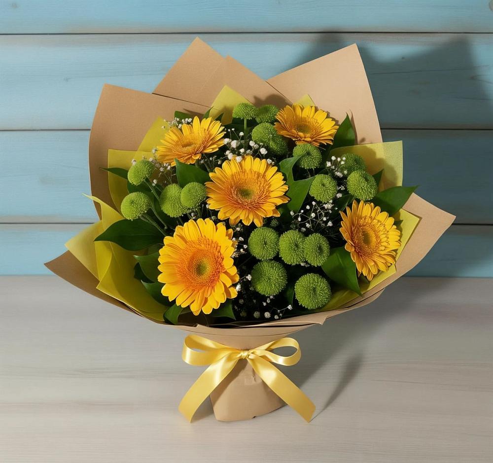 Букет цветов из: Герберы и Хризантемы в Кузнецке