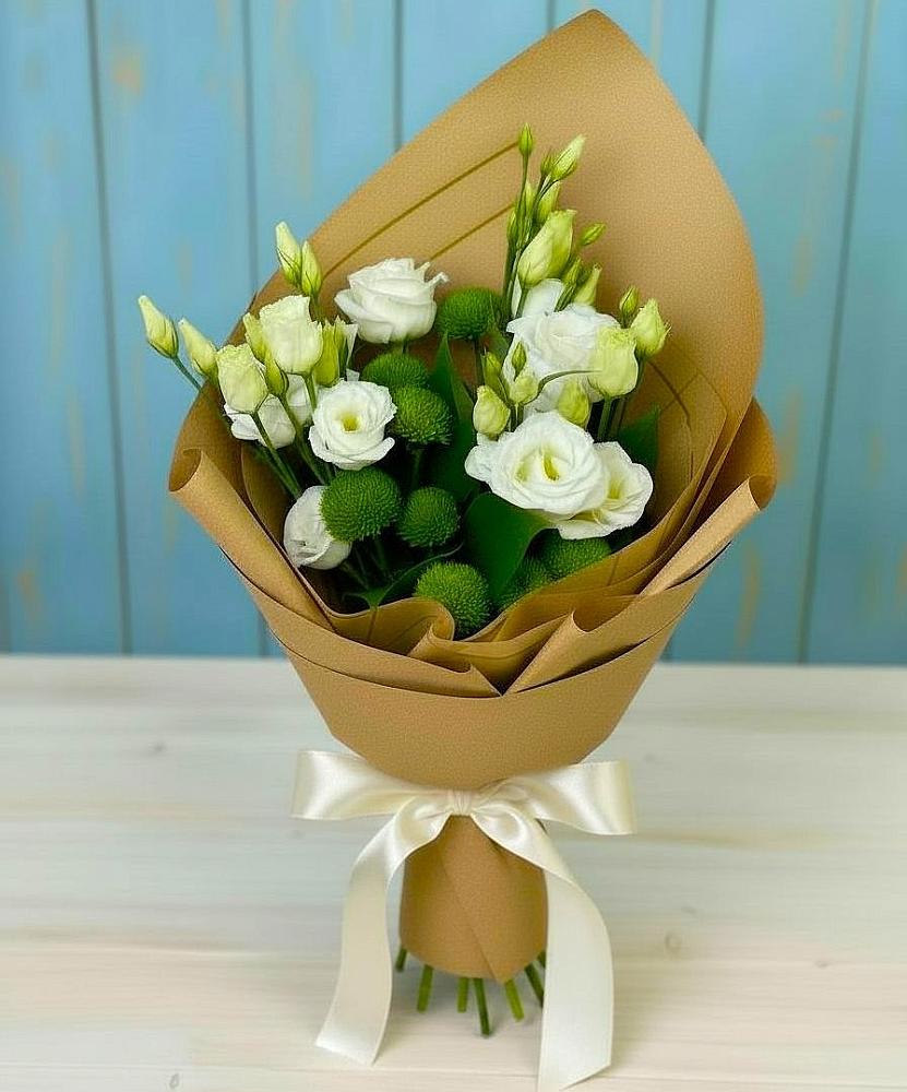 Букет цветов из: Хризантемы и Лизиантусы в Кузнецке