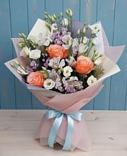 Букет цветов из:  Лизиантусы, Розы, Альстромерии и Гипсофила #REPLACE_PRED# Кузнецке