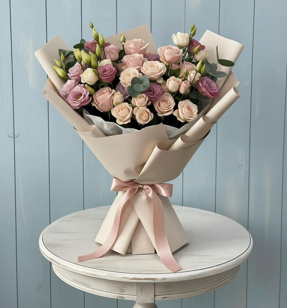 Букет цветов из: Розы и Лизиантусы в Кузнецке