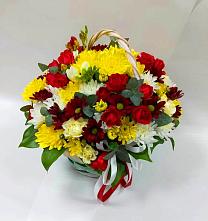 Цветочная композиция из Хризантемы и Розы в корзине в Кузнецке