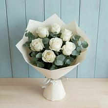 Букет Белые розы в Эвкалипте в Кузнецке